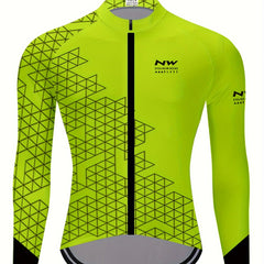 Geometric Print Men's Zip Up Long Sleeve Cycling Jersey