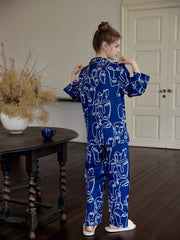 Face Sketch Pajama Set Top & Pants Women's Sleepwear