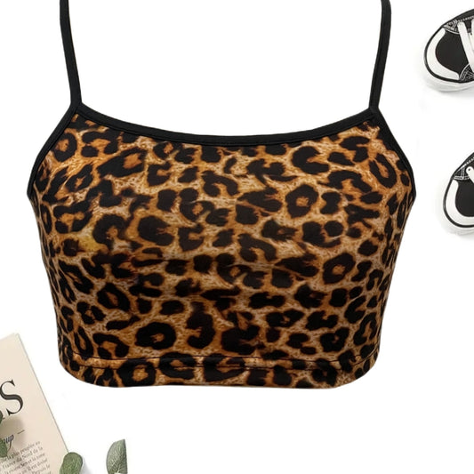 Leopard Print Crop Cami Top Y2K Summer Sleeveless Top Women's Clothing