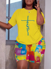 Casual Two Piece Letter Print T-shirt & Shorts Set