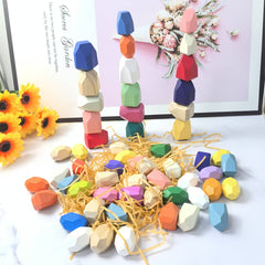 Colorful Wooden Stacked Stone Balance Toy for Kids