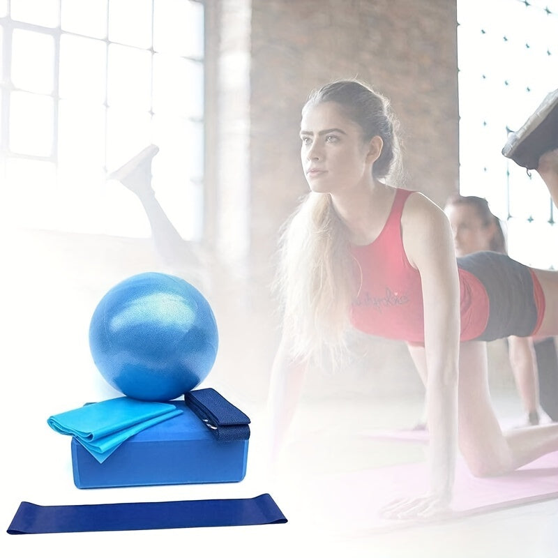 5pcs Yoga Pilates Set: Ball, Block, 3 Tension Belts - Fitness Equipment