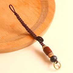 Vintage Woven Chinese Knot Beaded Rope Keychain Lucky Key Chain Pendant