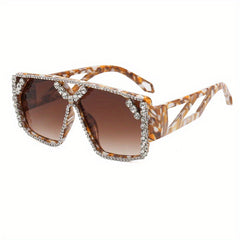 Oversized Top Bar Sunglasses Rhinestone Gradient UV400