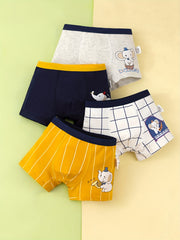 4pcs Boys Cartoon Elephant Bear Boxer Briefs Soft Comfortable Underwear
