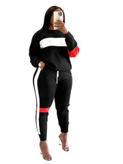 Contrast Panel Long Sleeve Sweatshirt & Sweatpants Set Plus Size