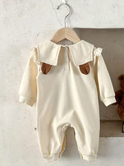 Bear Print Doll Collar Long Sleeve Baby Onesie