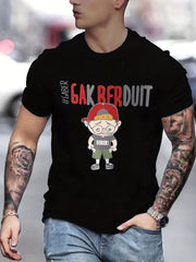 Men's Cartoon Figure Print Tee for Outdoor Activities