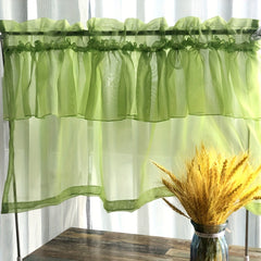 Green Double Layer Tulle Short Roman Curtain for Kitchen Bay Window