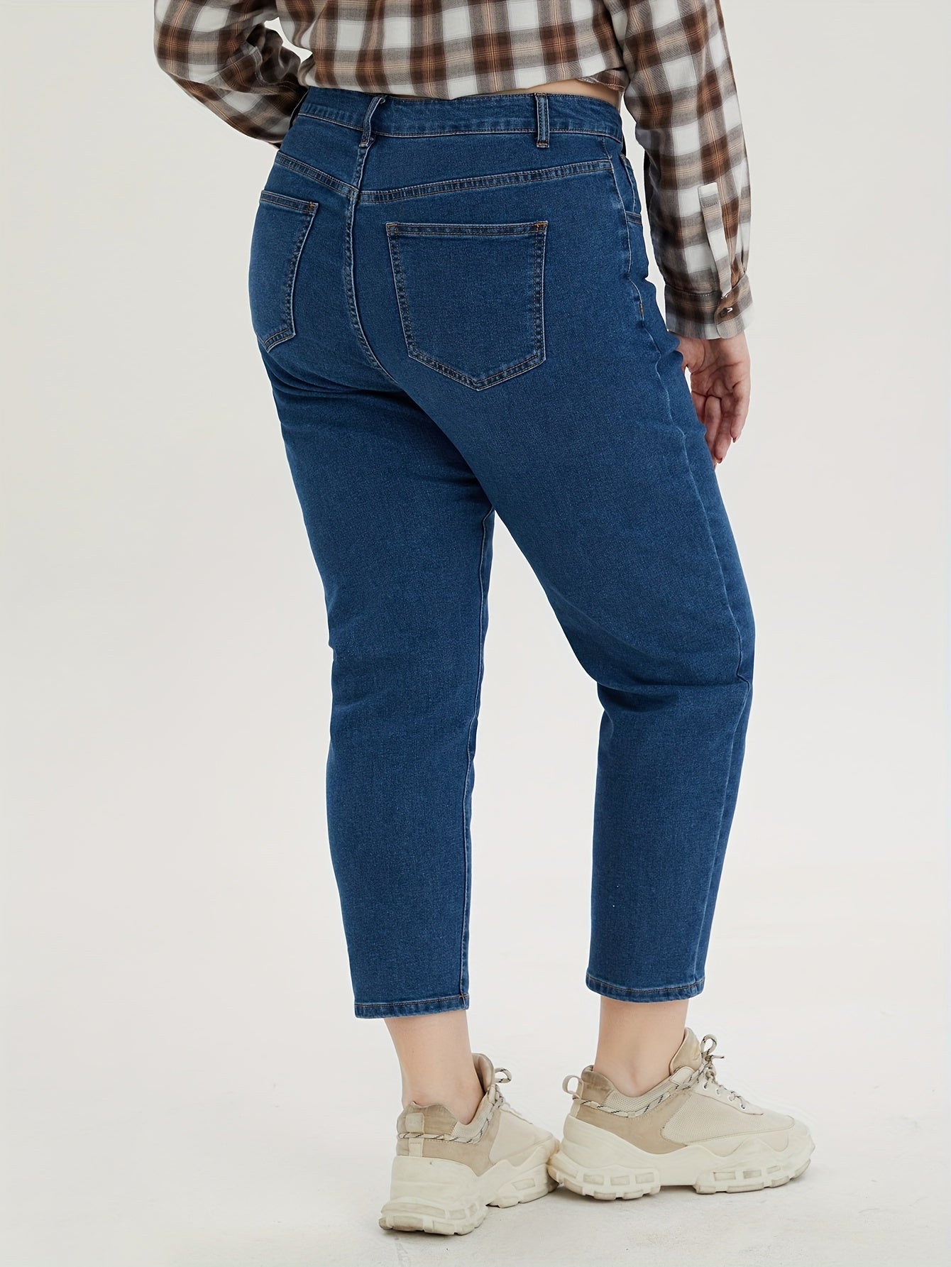 Casual Jeans Women's Plus Solid Button Fly Tapered Leg Jeans