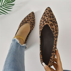 Leopard Print Slip-On Point Toe Mules Low Heel Lightweight Shoes