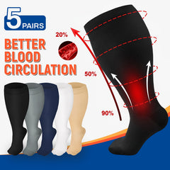 5 Pairs Plus Size Knee High Copper Compression Socks for Women & Men