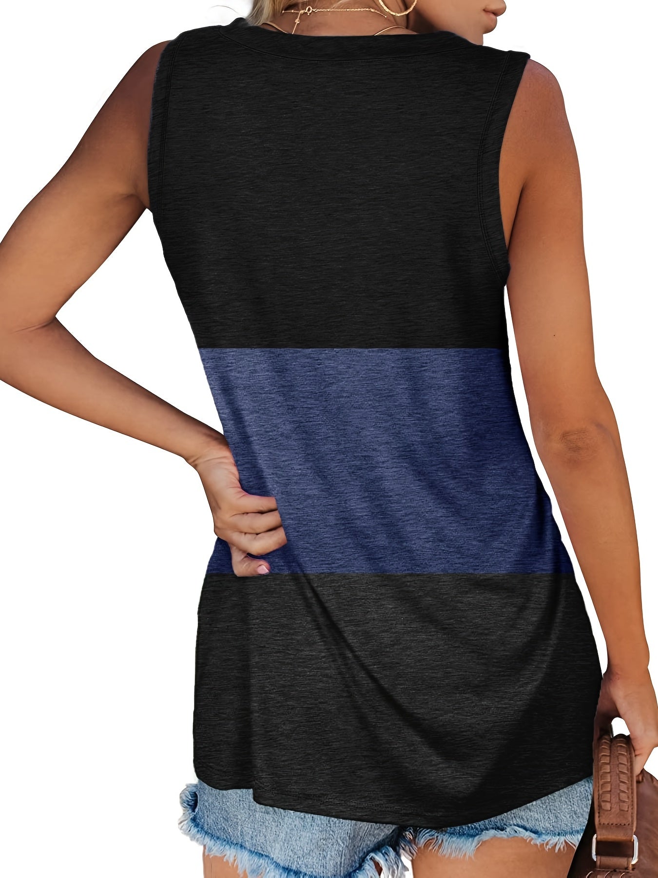 Loose Block Tank Top V Neck Casual Summer & Spring Women's Top