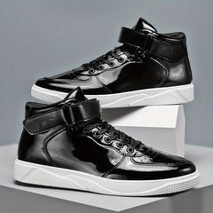 Men's High Top Lace-up Sneakers with Hook and Loop Fastener