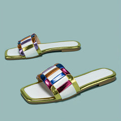 Women's Strappy Back Slide Sandals Slip On Flat Shoes Lightweight Square Toe