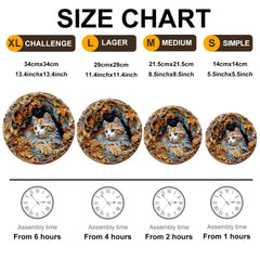 Cat Shaped Wooden Jigsaw Puzzle with Autumn Leaves Art
