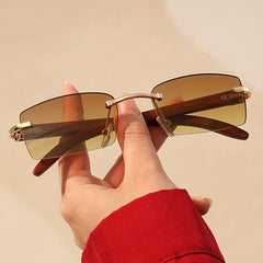 Rimless Sunglasses Retro Rectangle Metal Sun Shades UV400