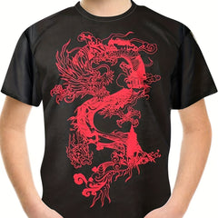 Boy's Dragon Sketch Print T shirt Casual Tee For Summer