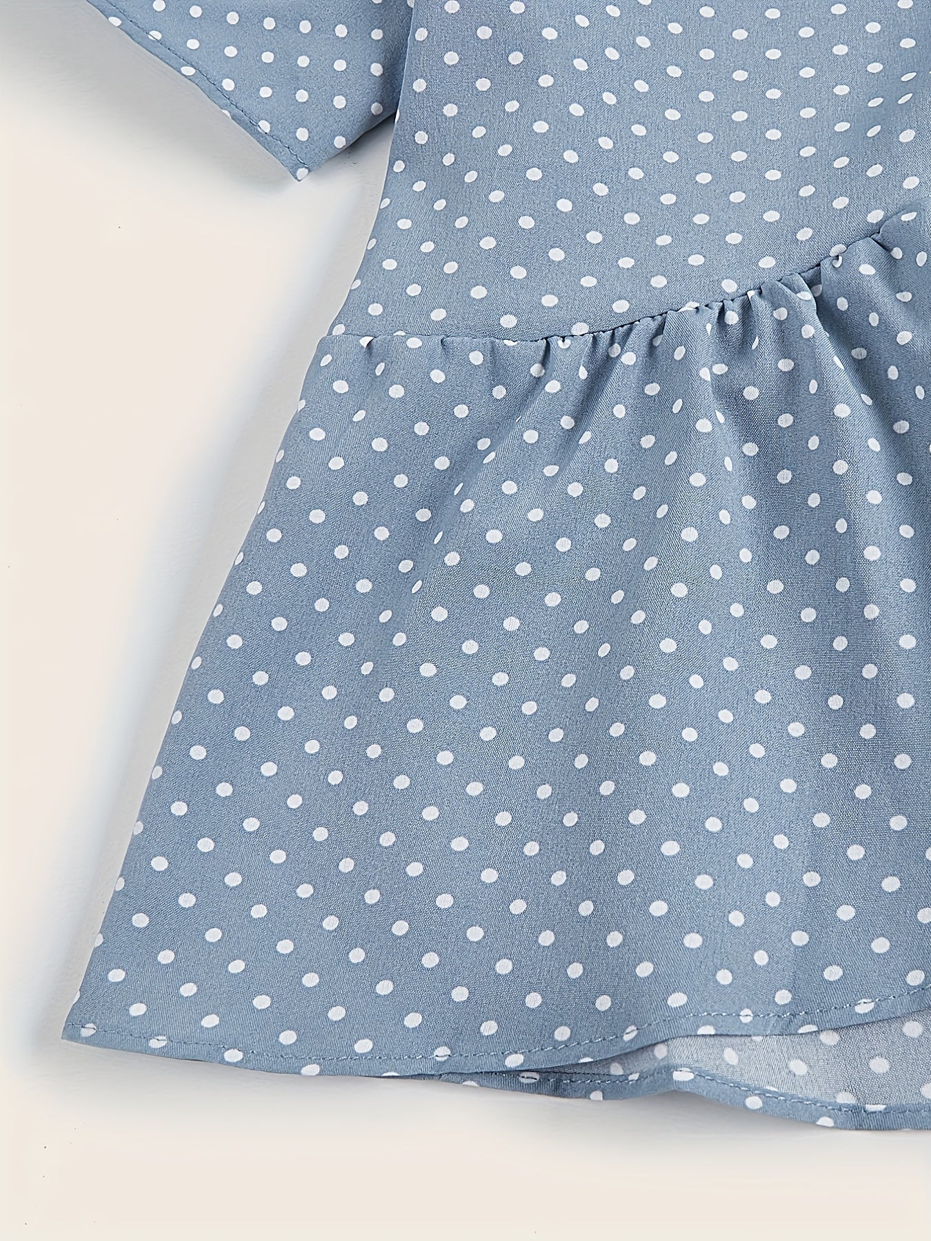 Polka Dot Print Short Sleeve V Neck Tie Front Crop Top