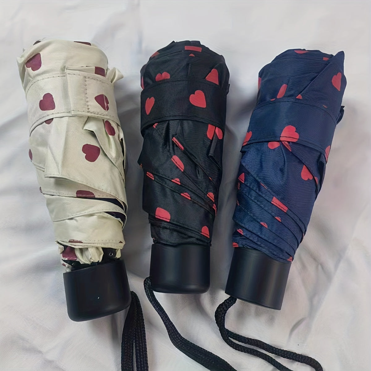 Portable Heart Print Folding Manual Umbrella Mini Parasol Rain Or Shine