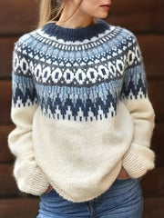 Fair Isle Pattern Crew Neck Sweater Vintage Long Sleeve Sweater