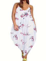 Women's Plus Floral Print V Neck Cami Jumpsuit