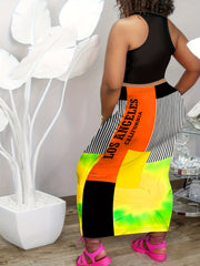 2 Piece Set Women's Crop Tank Top & Colorblock Maxi Skirt Outfits