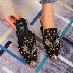 Rhinestone Decor Point Toe Flat Slide Sandals