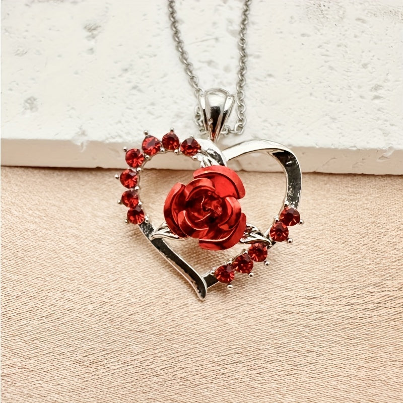 Rose Heart Pendant Necklace Holiday Graduation Birthday Jewelry Gift