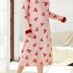 Plus Stripe & Heart Print Long Sleeve Comfort Dress