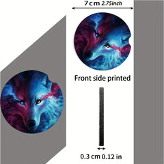 2pcs Wolf Print Car Coaster, Double Sided Design