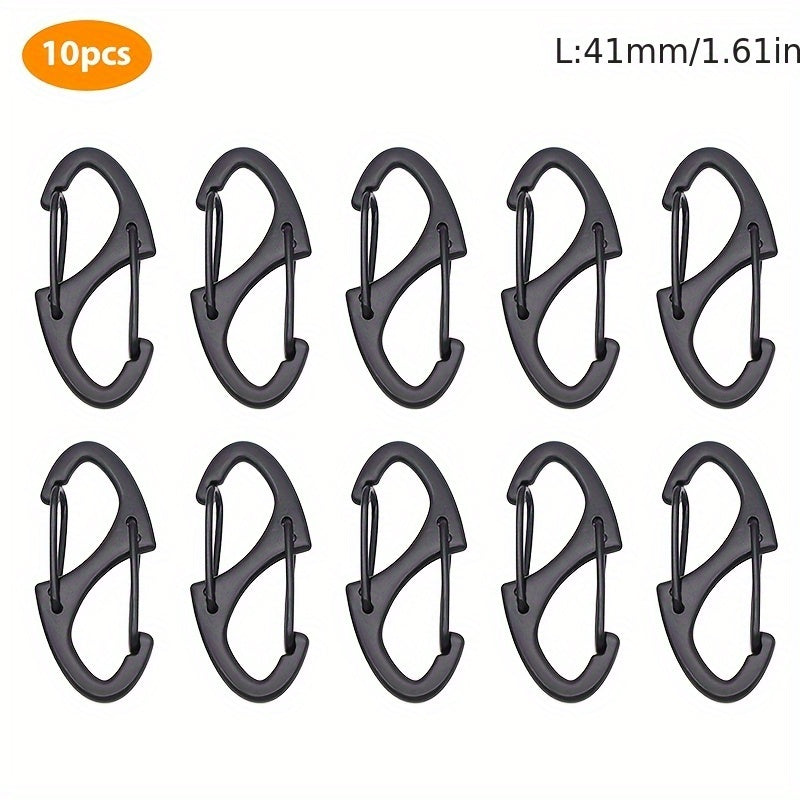 10pcs Stainless Steel S Type Carabiner With Lock Keychain Hook Camping Key Lock