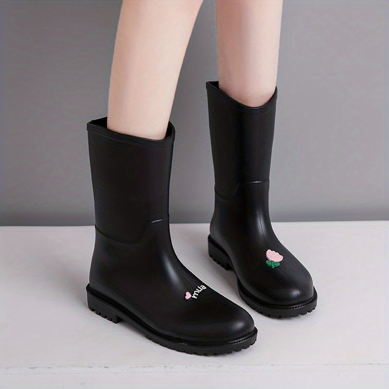 PVC Solid Rain Boots Lightweight Non Slip Water Shoes Mid Calf Boots