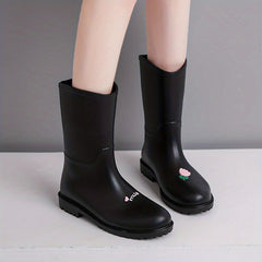 PVC Solid Rain Boots Lightweight Non Slip Water Shoes Mid Calf Boots