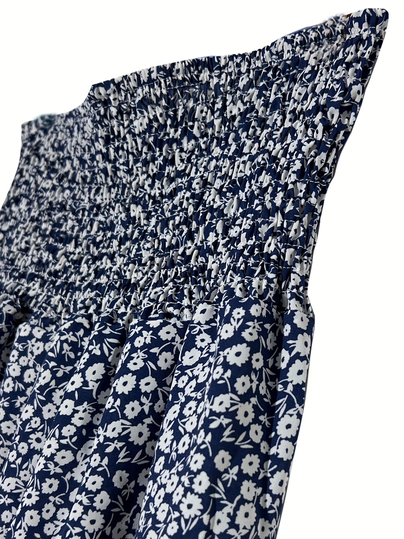 Floral Print Shirred Pants Wide Leg High Waist