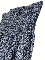 Floral Print Shirred Pants Wide Leg High Waist