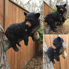 Bear Cub Napping Hanging Out In Tree Figurine Realistic Animal Wall Art