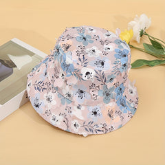 Mesh Flower Decor Bucket Hat Pink Printed Basin Hat For Women