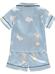 Giraffe Pattern Family Pajamas V-Neck Top & Shorts Set