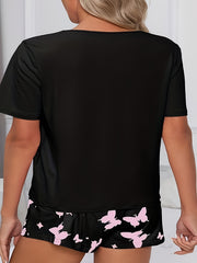Butterfly Print Tee & Shorts Pajama Set