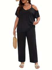Solid One Shoulder Cut Out Top & Pants Set