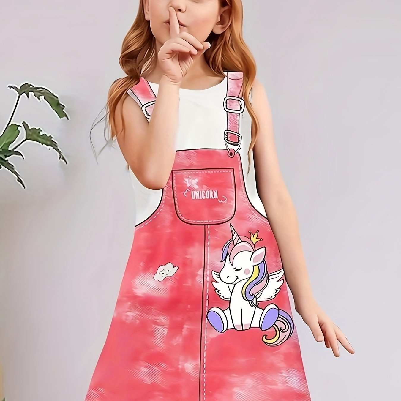 Unicorn Print Crew Neck Short Sleeve Dress for Summer Party