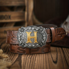 Vintage Men's Letter Alloy Buckle PU Leather Belt