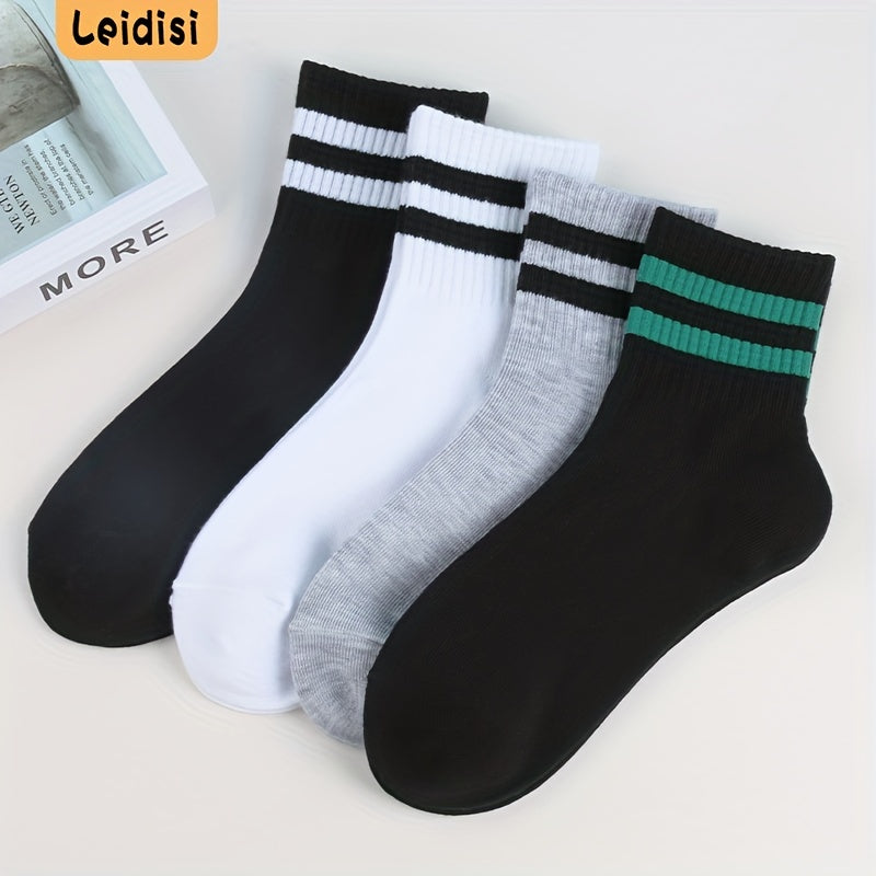 4 Pairs Boys Casual Striped Crew Socks for Ages 4-12