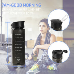 Motivational 24oz Water Bottle with Time Marker BPA Leakproof