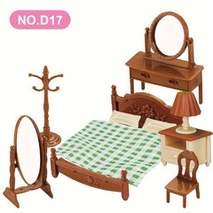 STOMLE FAMILY Kids' Dollhouse Furniture Set - Vintage Bedroom Double Bed