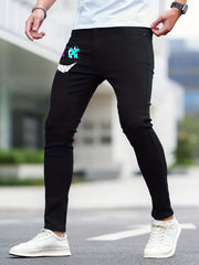 Slim Fit Grimace Print Jeans Mens Casual Stretch Street Style Denim Pants