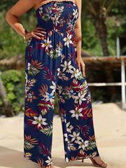 Plus Floral Print Tube Jumpsuit Women's Plus Size