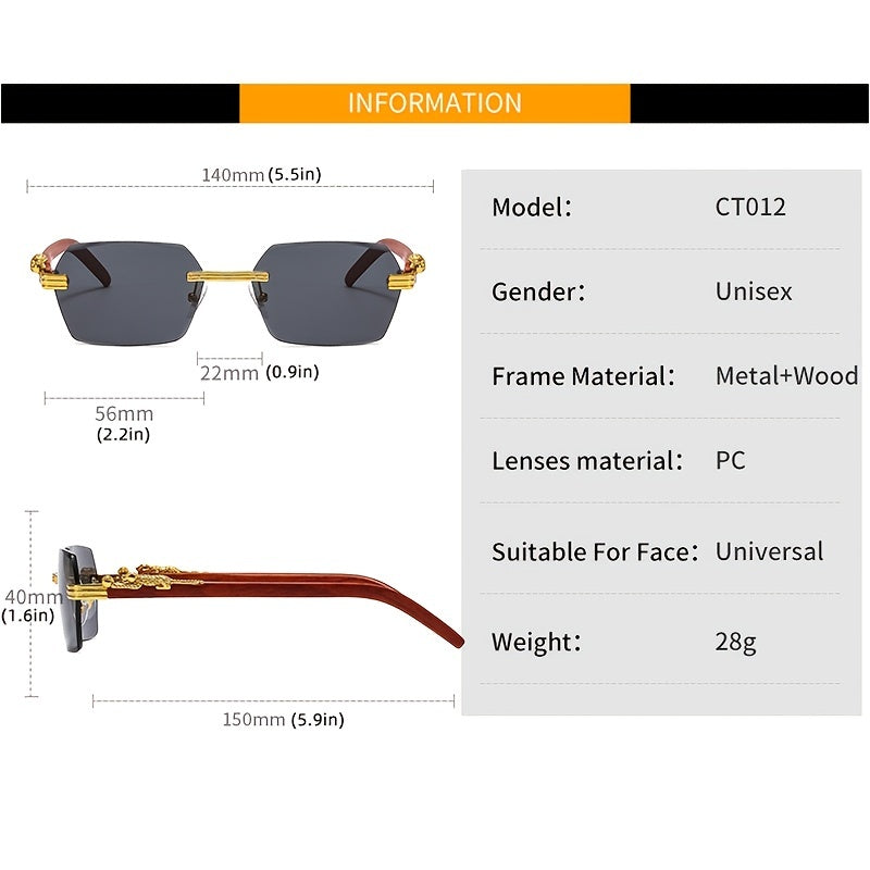 Rectangle Sunglasses Vintage Frameless Glasses Shades