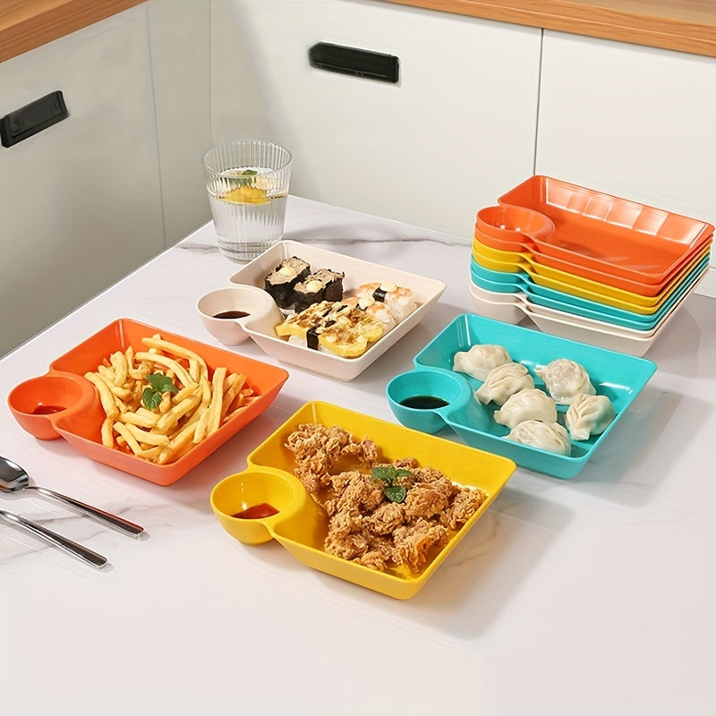 4pcs Dumpling Plates With Sauce Compartment Square Serving Plates